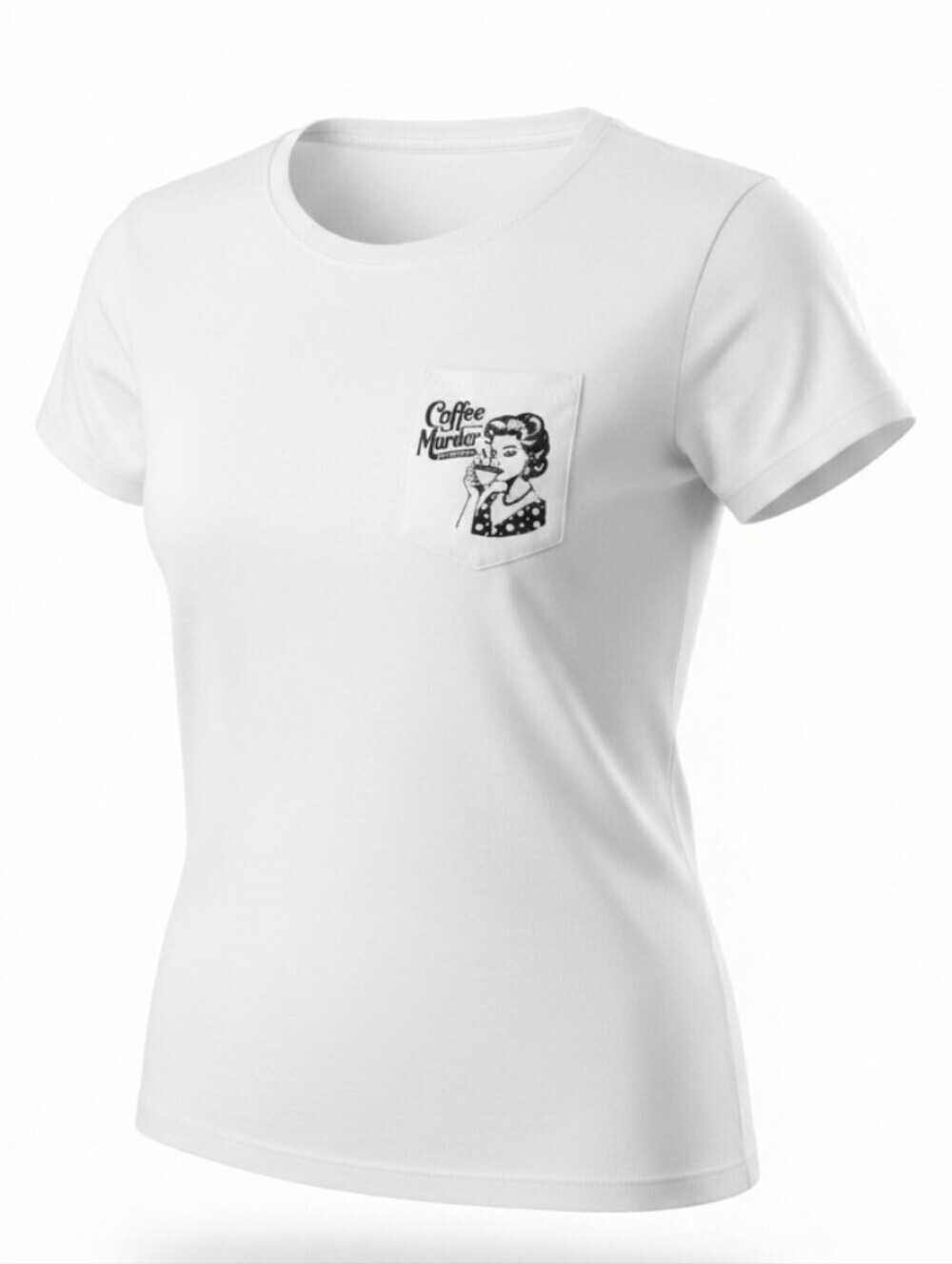 NEW! Vintage Housewife Humor Coffee b\c Murder Is Wrong Pocket Crew Neck T-Shirt